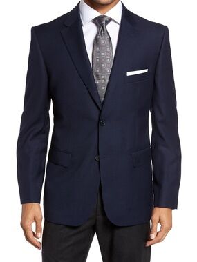 JB Britches Classic Fit Solid Wool Sport Coat, Navy, 40 Regular